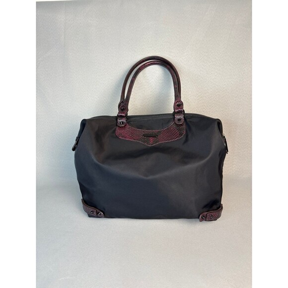 Rebecca Minkoff Purse Shoulder Bag Black Nylon Tote with Red Snakeskin & Spikes - Picture 10 of 12